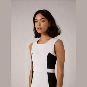 Allen B by Allen Schwartz Black & White Colorblock Sheath Dress Women S NWT